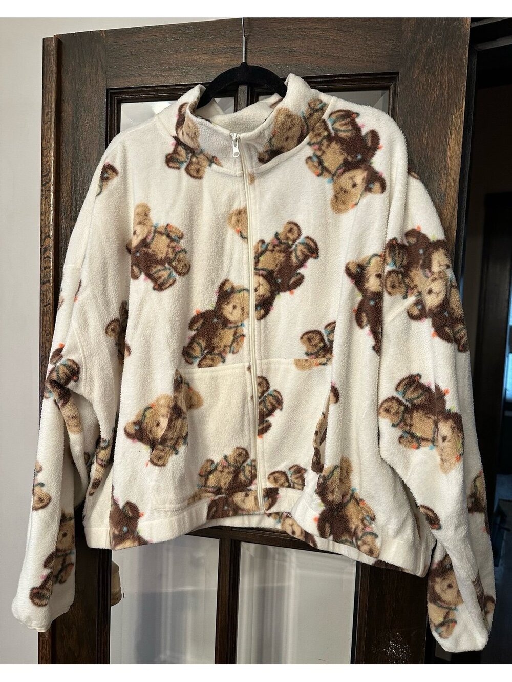 Grayson Threads cropped Christmas teddy bear zip up